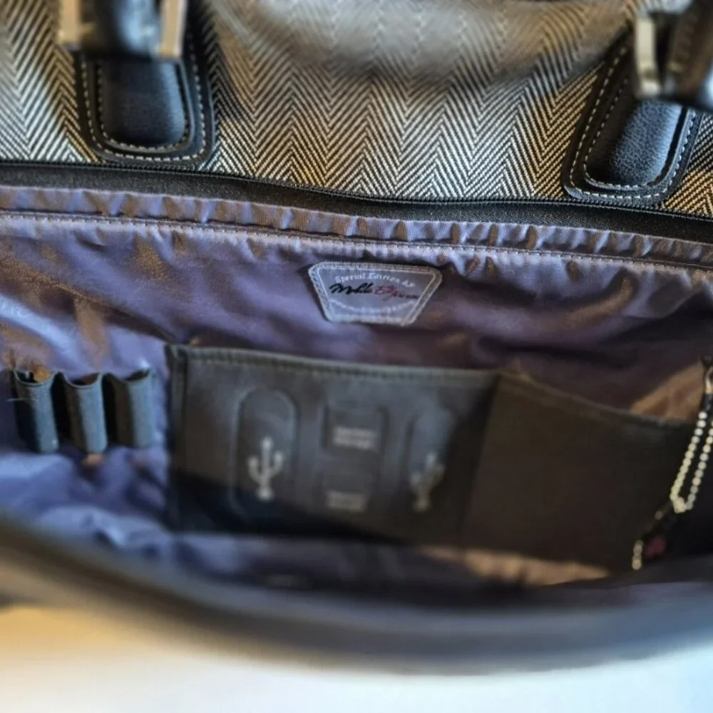 Mobile Edge Herringbone and Leather Laptop Bag with SO MANY POCKETS!